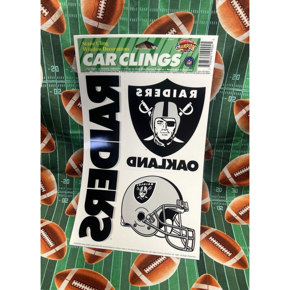 Vintage NFL Oakland Raiders Static Reusable Car‎ Clings - Clear Window Decals